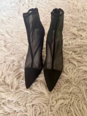 Zara Velvet and Mesh Black Heel Ankle Booties size 9 1/2